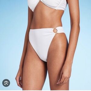 Shade and shore target brand bikini bottom white high waisted gold accent